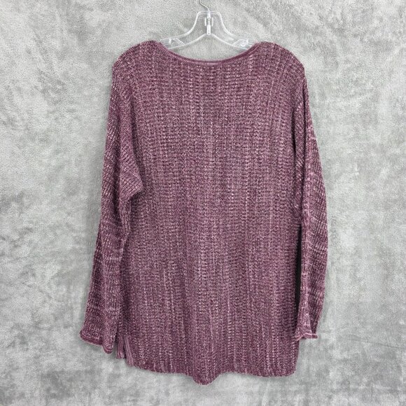 Pure Jill Sweater S Purple Red Heathered Step Hem Dolman Sleeve Open Knit Comfy - Picture 8 of 9